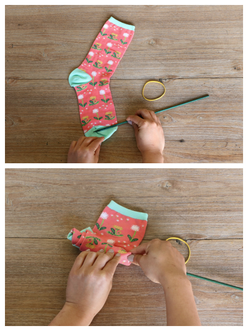 Step 1 of making a sock flower