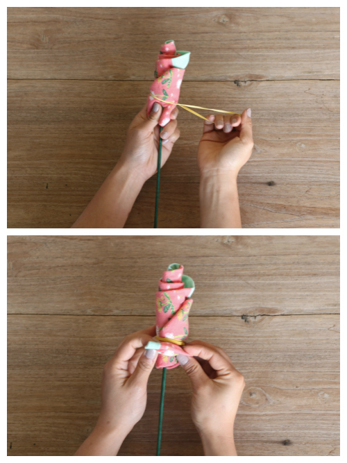 Step 3 of making a sock flower